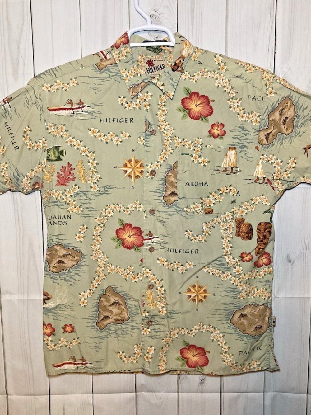 Men's Vintage Tommy Hilfiger Short Sleeve Button Up Shirt Size M Hawaiian Island